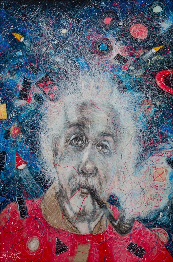 Marek Jaśkowiec — seria KOSMOS — "Einstein", techniki mieszane i własne / 90 x 60 cm