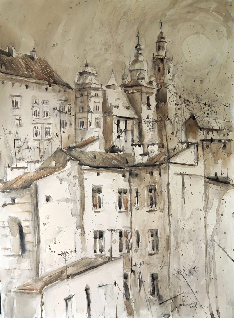 Marek Jaśkowiec — KRAKÓW PEŁNIA - akwarela, papier