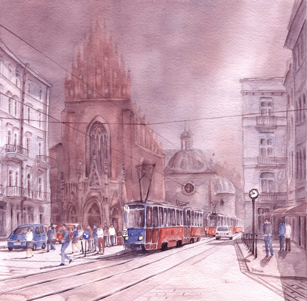 Marek Jaśkowiec — KRAKÓW TRAMWAJ - akwarela, papier