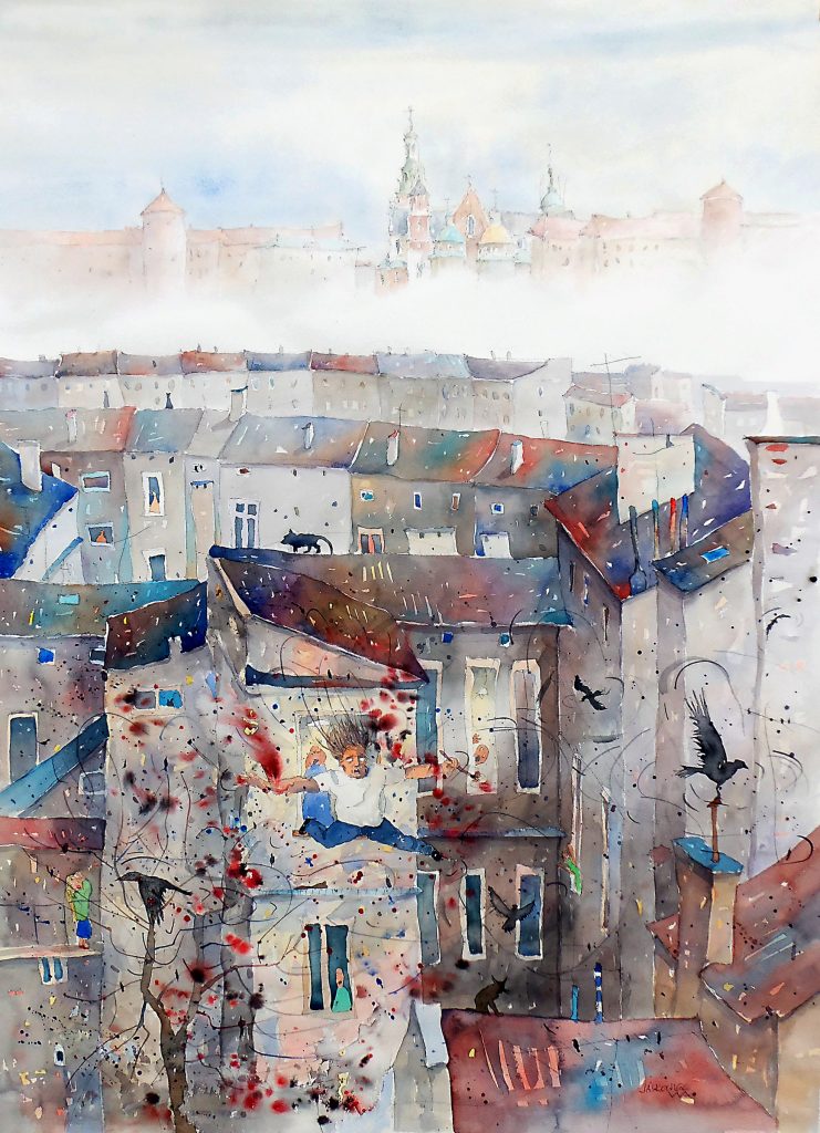 Marek Jaśkowiec — ŚMIERĆ MALARZA, akwarela, tusz na papierze