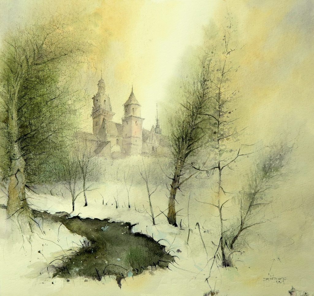 Marek Jaśkowiec — WAWEL ZIMA - akwarela, papier